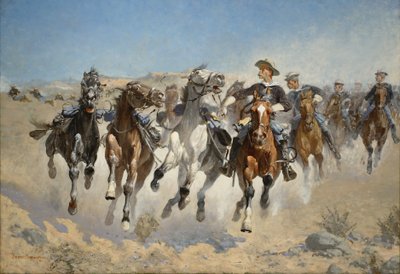 Poistettu ratsasta: Neljännet sotilaat liikuttavat Led-hevosia, 1890 tekijältä Frederic Remington