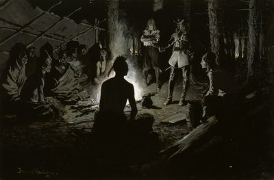 Ranskalaisen tutkimusmatkailijan neuvosto intiaanien kanssa tekijältä Frederic Remington