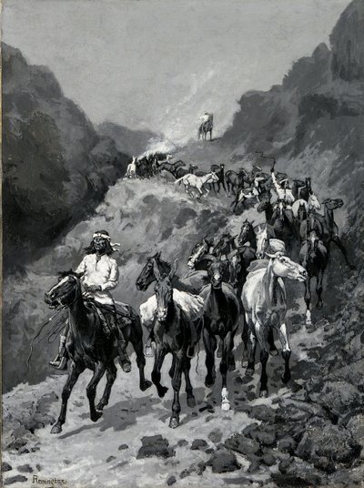 Geronimo ja hänen bändinsä palaamassa ryöstöstä Meksikoon (öljy kankaalle) tekijältä Frederic Remington