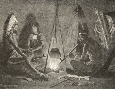 Seuraan sinua, mieheni, Henry Wadsworth Longfellowin (1807-82) The Song of Hiawatha -pubista. George G. Harrap und Company Ltd., 1911 tekijältä Frederic Remington