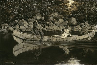 Paddling the Wounded British Officer, 1897 tekijältä Frederic Remington