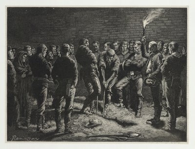 Apache-kampanja – Hatfieldin miesten hautaaminen, Harpers Weekly, pub. 1886 tekijältä Frederic Remington