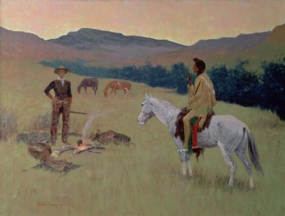 Keskustelu eli epäilyttävä yritys (öljy kankaalle) tekijältä Frederic Remington