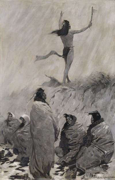 Tulensyöjä nosti kätensä Ukkoslinnun puoleen... tekijältä Frederic Remington