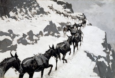 The Mule Pack (malmijuna menossa hopeakaivoksiin, Colorado) 1901 tekijältä Frederic Remington