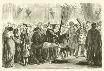 Grande Monden naamiopallo: Don Quijoten sisäänkäynti (kaiverrus) tekijältä Frederic Theodore (after) Lix