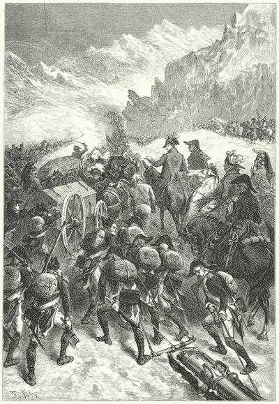 Napoleon johti armeijaansa Alppien yli tekijältä Frederic Theodore (after) Lix