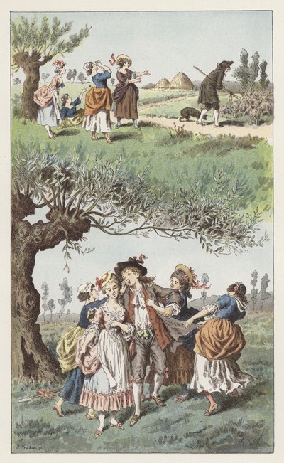 Olimme kolme tyttöä (väri litho) tekijältä Frederic Theodore (after) Lix