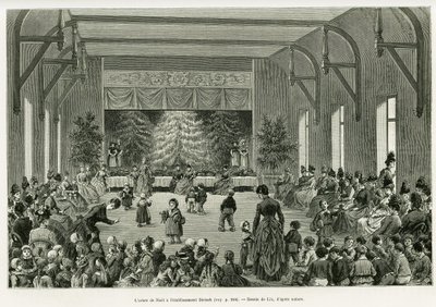 Dietsch-laitoksen joulukuusi. Lixin kaiverrus havainnollistamaan tarinaa A Through Alsacen ja Lorraine, vuonna 1887, Charles Grad, saksalainen edustaja, tour du monde 1888, ohjaaja Edouard Charton (1807-1890), Hachette, Paris. tekijältä Frederic Theodore Lix