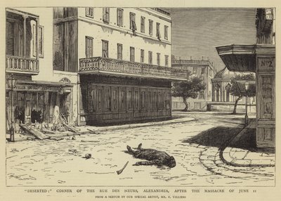 Deserted, Rue des Soeurs -kadun kulma, Alexandria, 11. kesäkuuta tapahtuneen joukkomurhan jälkeen tekijältä Frederic Villiers