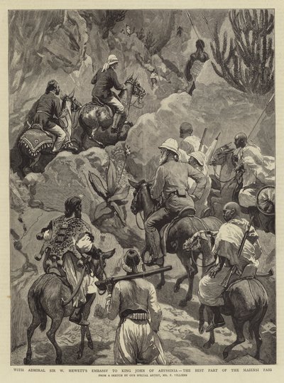 Amiraali Sir W Hewettin Abessinian kuningas Johnin suurlähetystön kanssa, Maiensin solan paras osa tekijältä Frederic Villiers