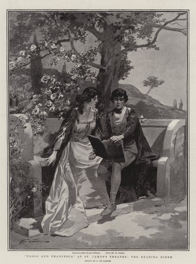 Paolo ja Francesca St Jamesin teatterissa, lukukohtauksessa tekijältä Frederic de Haenen