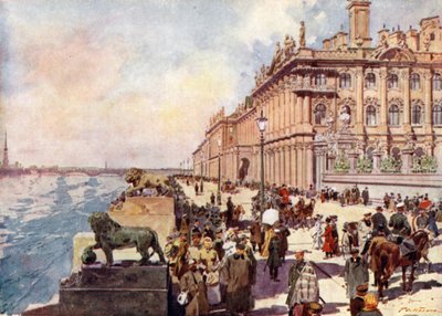 Venäjä: Talvipalatsi Nevan rannalla (väri litho) tekijältä Frederic de Haenen