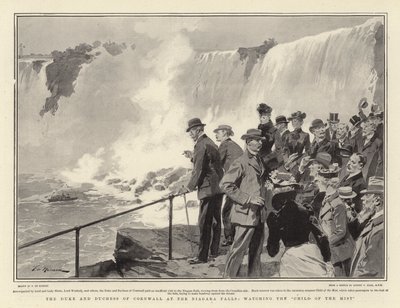 Cornwallin herttua ja herttuatar Niagaran putouksilla katsomassa sumun lasta tekijältä Frederic de Haenen