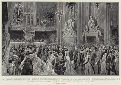 Lounas Guildsalissa, Heidän Majesteettinsa etenevät salista Daisille tekijältä Frederic de Haenen