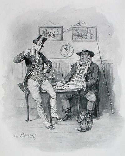The Two Wellers, Charles Dickensin vuodelta 1837 kirjoittamasta Pickwick Papersista tekijältä Frederick (after) Barnard