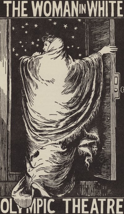 Julistesuunnittelu Wilkie Collinsin romaanin The Woman in White teatterisovitukseen Lontoon olympiateatterissa tekijältä Frederick (after) Walker