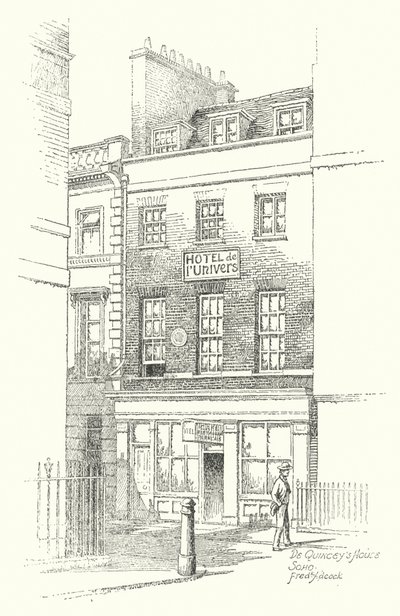 De Quinceyn talo, Soho (litografia) tekijältä Frederick Adcock