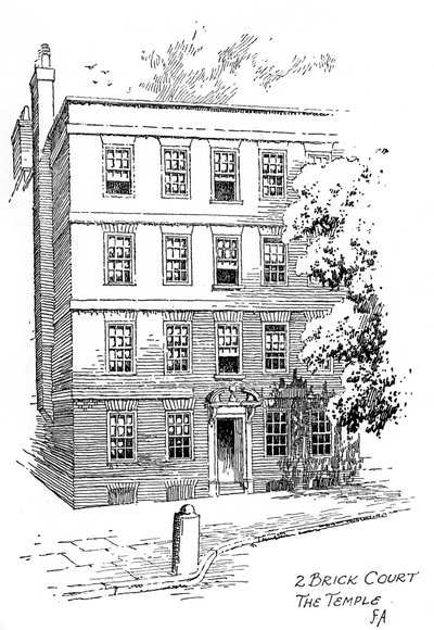 Oliver Goldsmithsin talo, 2 Brick Court, Temple, Lontoo, 1912 tekijältä Frederick Adcock