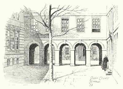 Pump Court, Temple (litografia) tekijältä Frederick Adcock