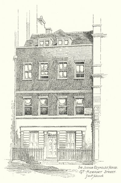 Sir Joshua Reynoldsin talo, Great Newport Street (litografia) tekijältä Frederick Adcock