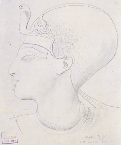 Tutkimus Seti I:n (1394-1279 eKr.) päällikön kohokuviosta Seti I:n temppelissä, Abydos, 1874 tekijältä Frederick Arthur Bridgman