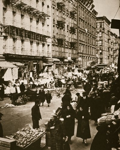 Katumarkkinat Orchard Streetillä, Lower East Sidessa, New Yorkissa, Yhdysvalloissa, 1930-luvun alussa tekijältä Frederick Bradley