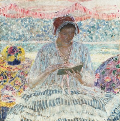 Kesälukeminen (teltan alla) tekijältä Frederick Carl Frieseke