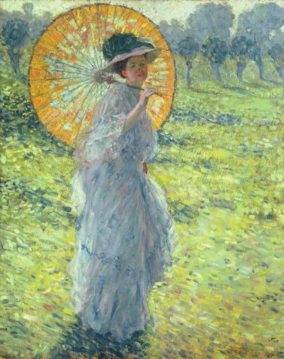 Nainen päivänvarjolla, n. 1906 (öljy kankaalle) tekijältä Frederick Carl Frieseke