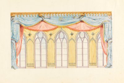 Piirustus, ikkunan koristelu, luultavasti musiikkihuoneen itäseinään, Royal Pavilion, Brighton, 1820. tekijältä Frederick Crace