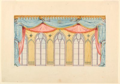 Piirustus, ikkunan koristelu, luultavasti musiikkihuoneen itäseinään, Royal Pavilion, Brighton, 1820. tekijältä Frederick Crace
