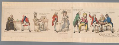 Kaksikymmentä julkisuuden henkilöä eri tilanteissa Englantilainen orjuus tai aikojen kuva (otsikko esineessä) tekijältä Frederick George Byron