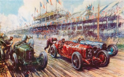 Vuoden 1924 Grand Prix -kilpailussa Ascarin Alfa Romeo johti kisan melkein maaliin, mutta hävisi, koska moottori ei käynnistynyt uudelleen varikkopysähdyksen jälkeen (värilitho) tekijältä Frederick Gordon (after) Crosby