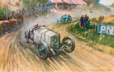 Lautenschlager saksalaisen Mercedeksen kanssa ja Boillot ranskalaisen Peugeot