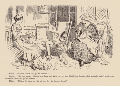 "Täti, eivätkö kissat pääse taivaaseen" (litografia) tekijältä Frederick Henry Townsend