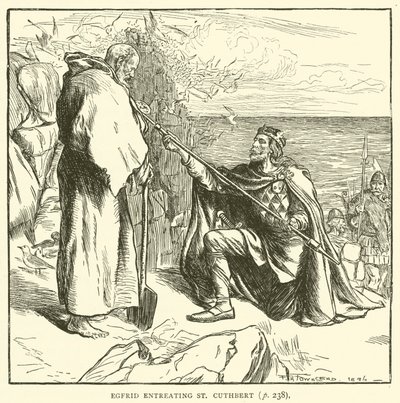 Egfrid rukoilee St Cuthbertia (kaiverrus) tekijältä Frederick Henry Townsend