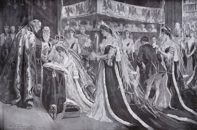 Yorkin arkkipiispa kruunasi kuningatar Alexandran, kuningas Edward VII:n puolison, Westminster Abbey, Lontoo tekijältä Frederick Henry Townsend