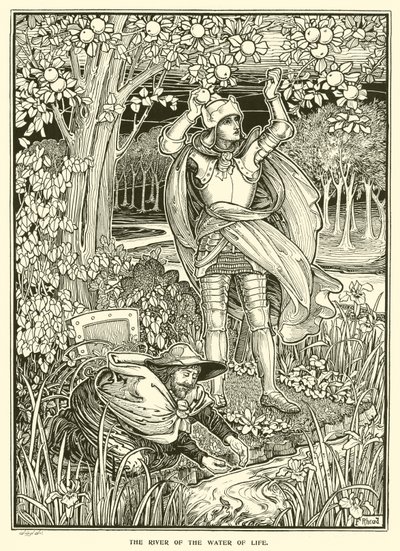 Elämän veden joki (kaiverrus) tekijältä Frederick Hurten Rhead