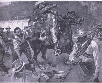 Rauhanlähettiläiden kohtelu buurien taholta: Harmsworth Bros Limitedin vuonna 1901 julkaisemasta teoksesta After Pretoria: The Guerilla War (Pretorian jälkeen: sissisota). tekijältä Frederick Judd Waugh