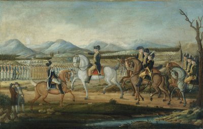 Washington arvioi läntisen armeijan Fort Cumberlandissa, Marylandissa, vuoden 1795 jälkeen. tekijältä Frederick Kemmelmeyer