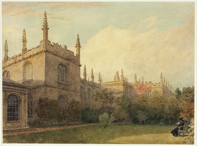 Yliopiston rakennukset Exeter College Gardensista tekijältä Frederick Mackenzie