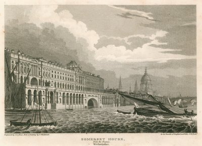 Näkymä Somerset House, The Strand, Lontoo, Thames, Westminster tekijältä Frederick Mackenzie