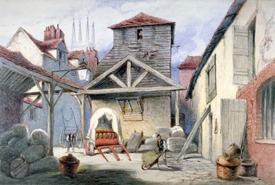 Rose Innin sisäpiha, Farringdon Street, Lontoo, 1838. tekijältä Frederick Napoleon Shepherd