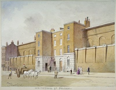 Näkymä Whitecross Streetin vankilasta velallisille, Lontoo, c1840 tekijältä Frederick Napoleon Shepherd