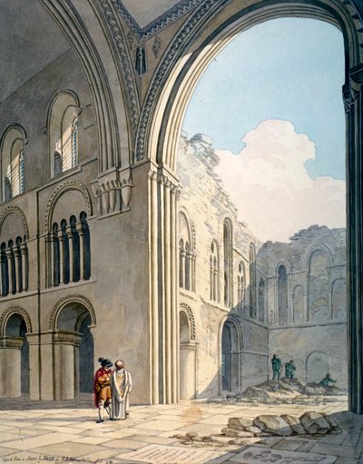 Pyhän Bartolomeus Suuren kirkon kuoro korjauksen aikana, Smithfield, Lontoon kaupunki, 1815 tekijältä Frederick Nash
