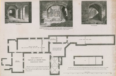 Pohjapiirros ja näkymät Crosby Hallin holveille, Bishopsgate Street tekijältä Frederick Nash
