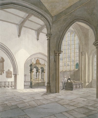 Sisäkuva lounaaseen St Helenin kirkosta, Bishopsgate, Lontoon kaupunki, 1820 tekijältä Frederick Nash