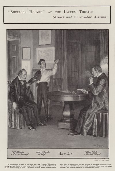 Sherlock Holmesin esitys Lyceum Theatressa, Lontoossa (litho) tekijältä Frederick Pegram