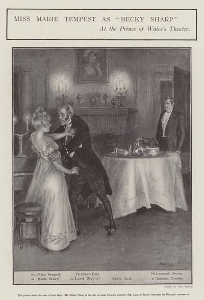 Miss Marie Tempest Becky Sharpin roolissa Prince of Walesin teatterissa Lontoossa (litho) tekijältä Frederick Pegram