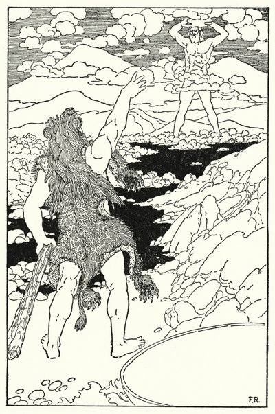 Hercules näki jättiläisen muodon ja sen valtavia piirteitä (litho) tekijältä Frederick Richardson